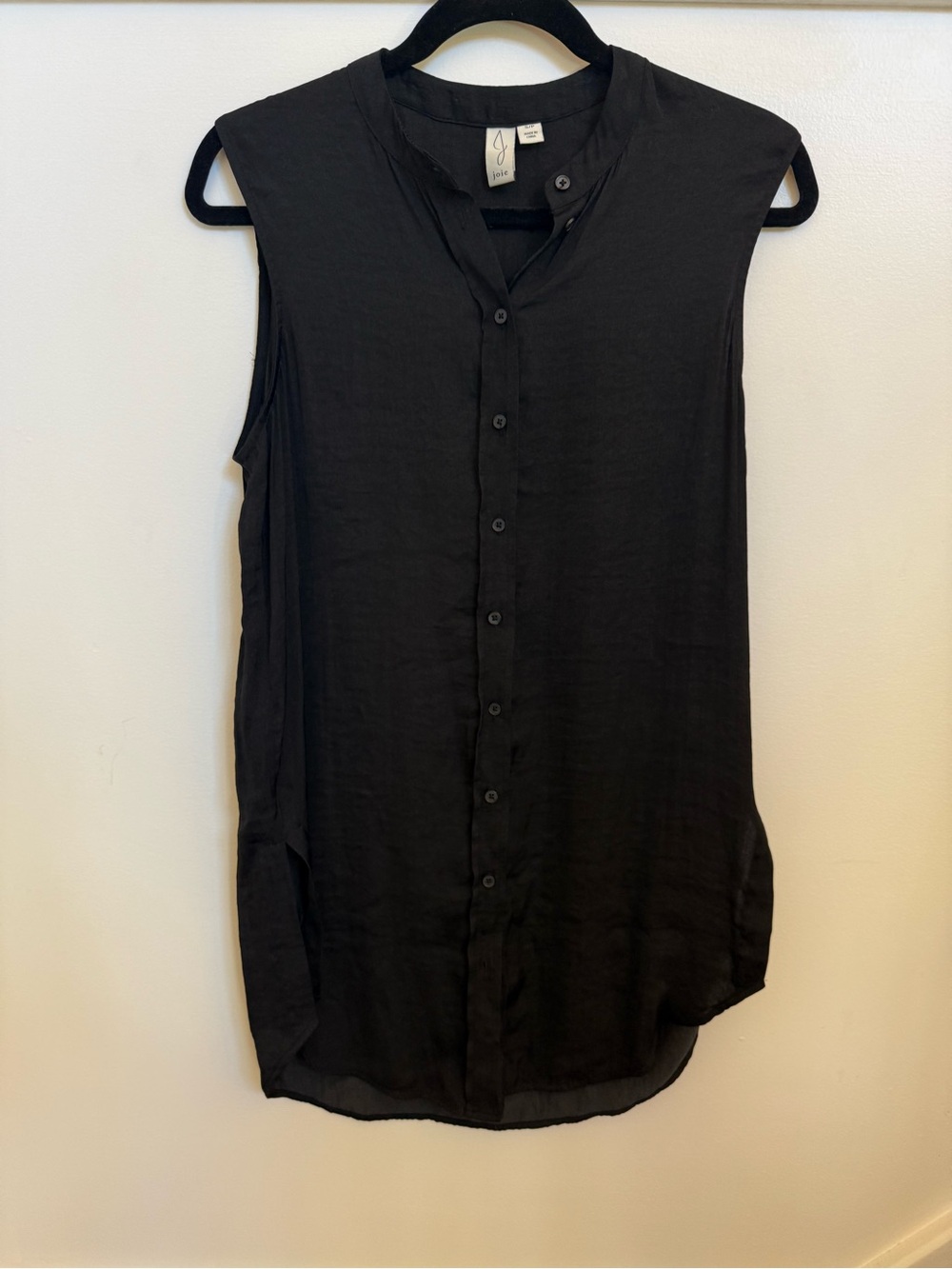 Joie Sleeveless Button-Front Tunic Top | Women's S | Black | Band Collar